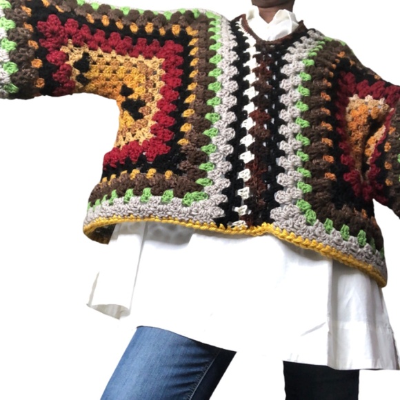 ANOUK Multi-Color Bohemian Style Pullover V-Neck Chunky Sweater fits up to XXL - Picture 1 of 14